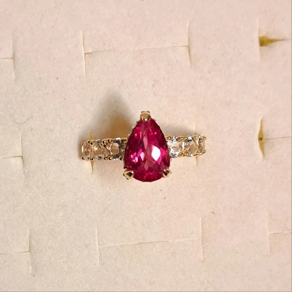 Padparadscha Sapphire and White Topaz Ring - Picture 5 of 11